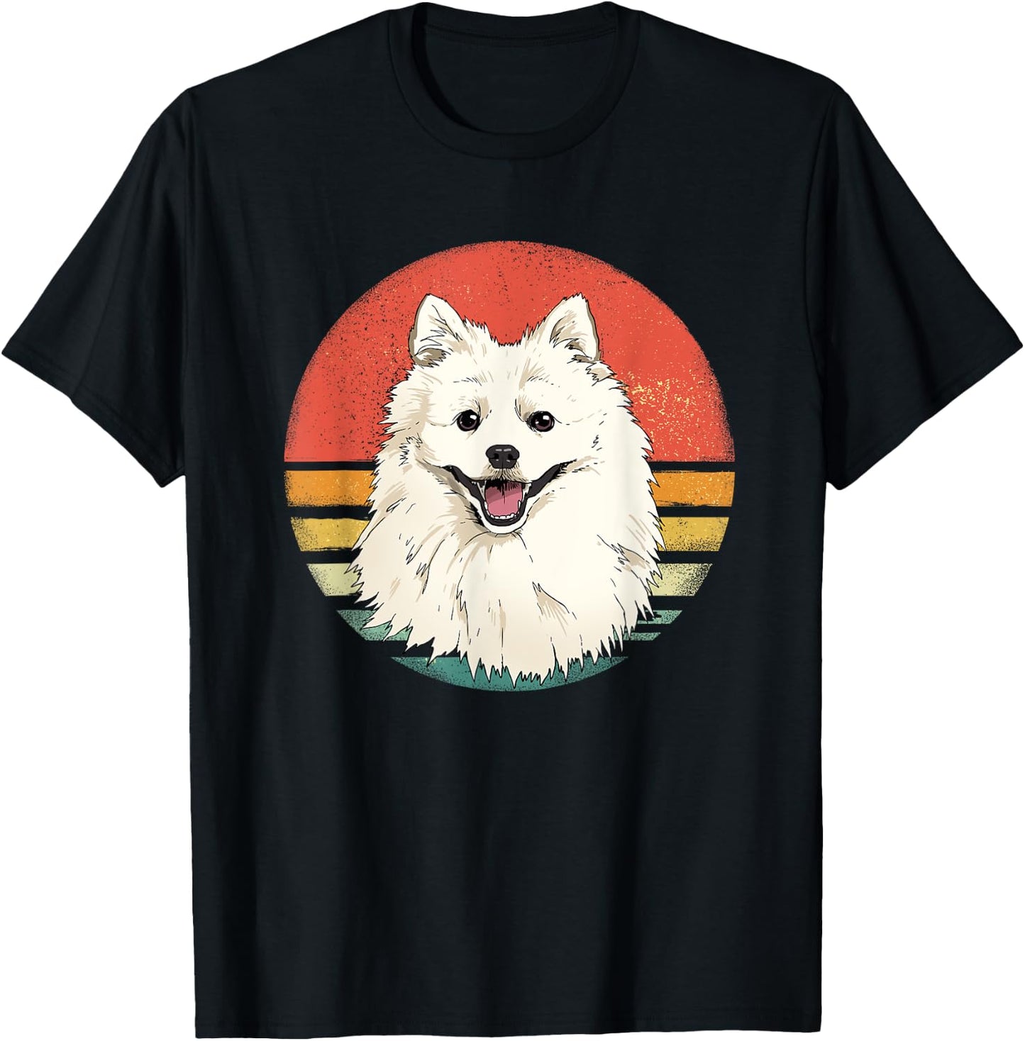 Retro American Eskimo Spitz Dog Animal Face Puppy Dog Lover Women Girls Kids T-Shirt - T-Shirt | Black