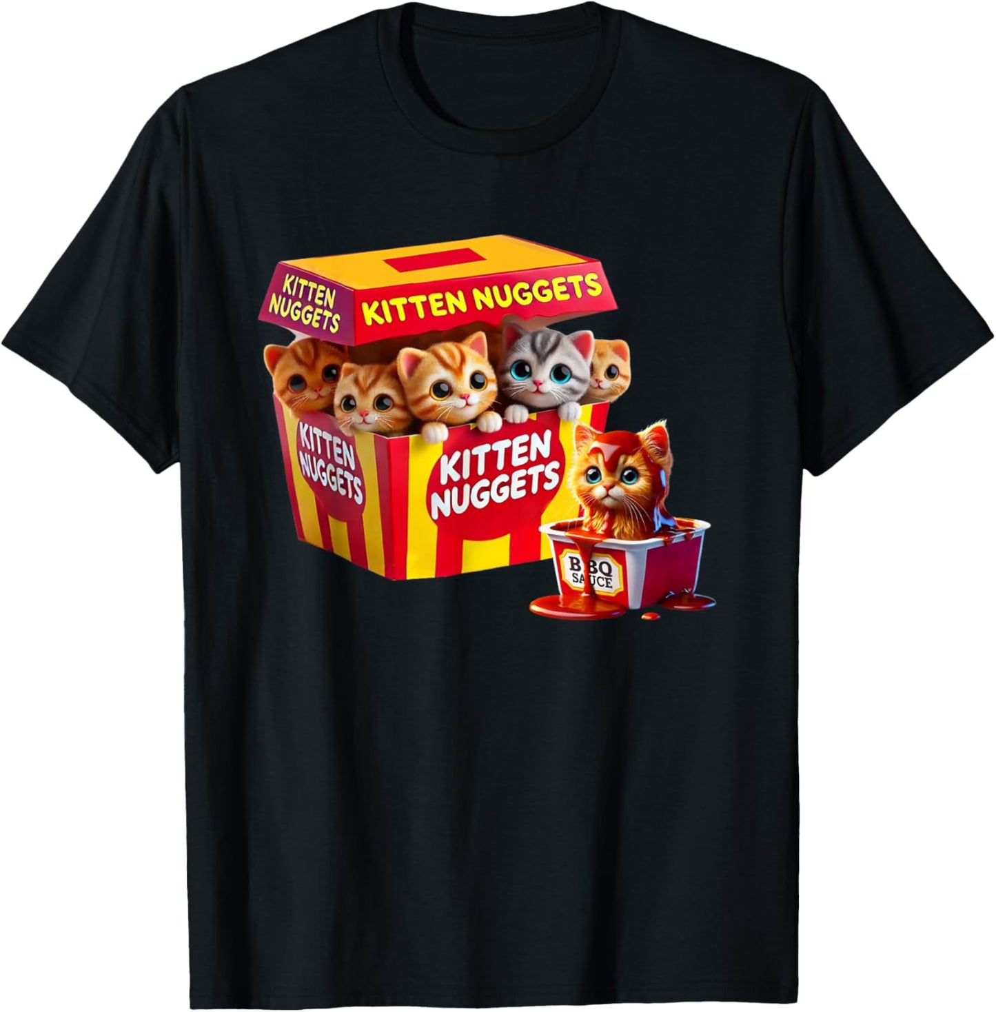 Kitten Nuggets Cat Lover Gift Food Pun Chicken Nuggets T-Shirt - T-Shirt | Black