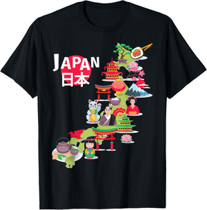 Japanese Flag Travel Map Japanese Pride Okinawa Tokyo Love T-Shirt - T-Shirt | Black