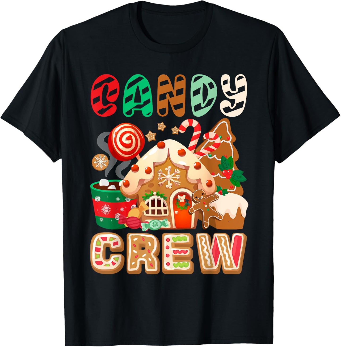 Funny Christmas Candy Crew Security Candyland Donut Pajama T-Shirt - T-Shirt | Black