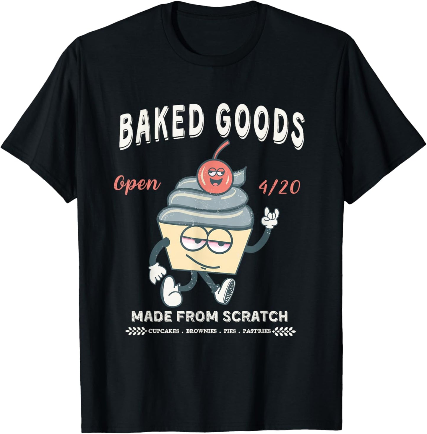 Funny 420 Handmade Retro Vintage Happy Plant Cupcake Design T-Shirt - T-Shirt | Black