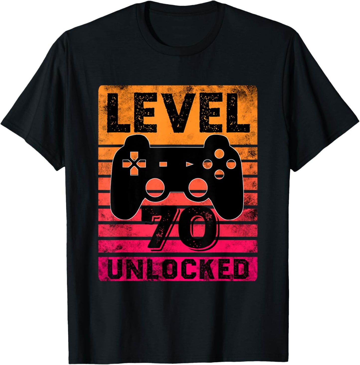 Level 70 Unlocked 70 Year Old Gamer 70th Birthday Gaming T-Shirt - T-Shirt | Black