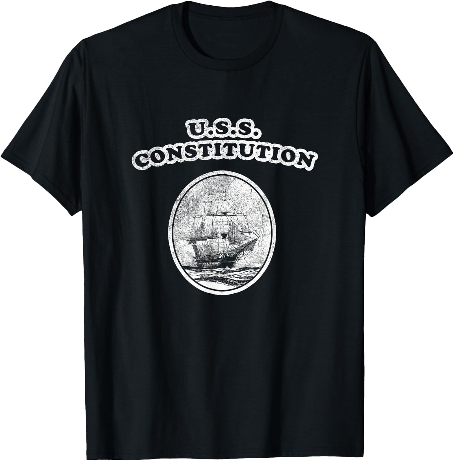 Retro USS Constitution Design by Turbo Volcano T-Shirt - T-Shirt | Black
