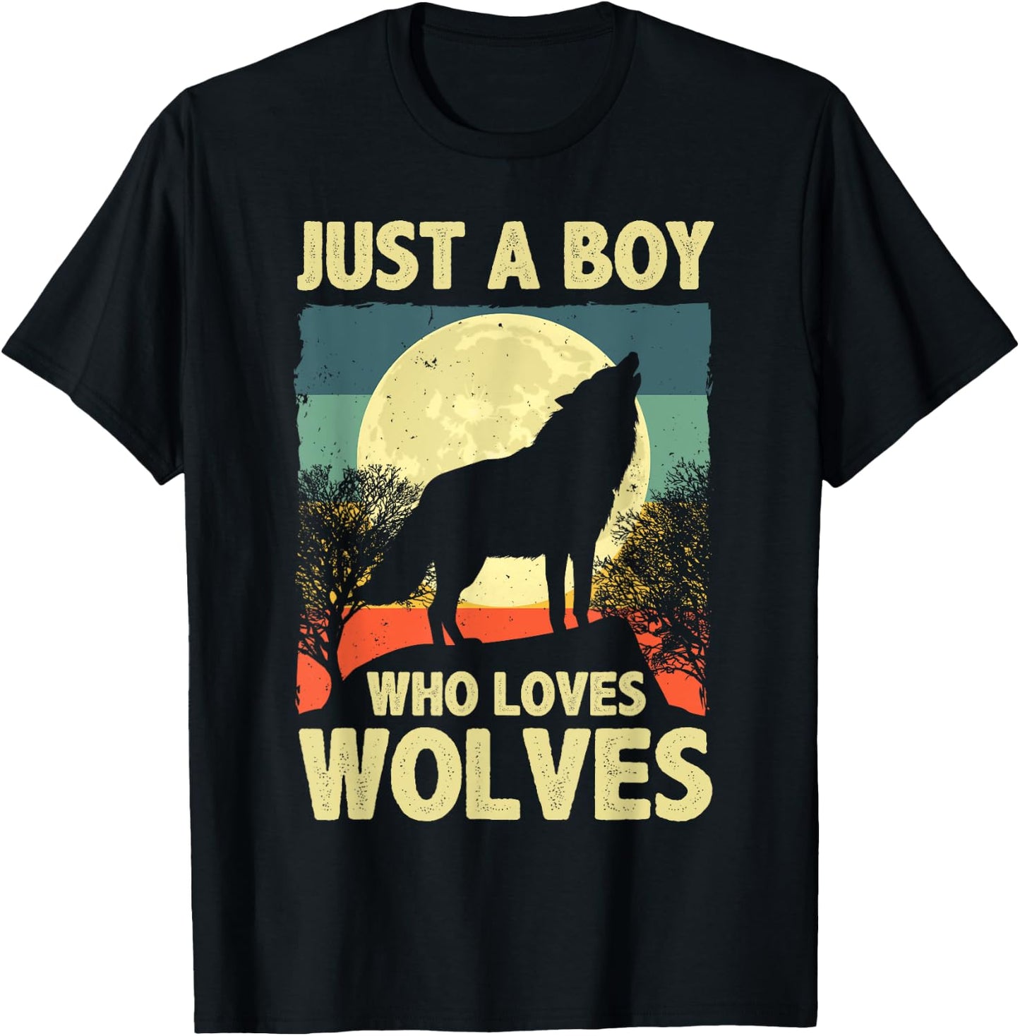 Cute Wolf Boys Wolf Lovers Howling Wolf Moon Wolves T-Shirt - T-Shirt | Black
