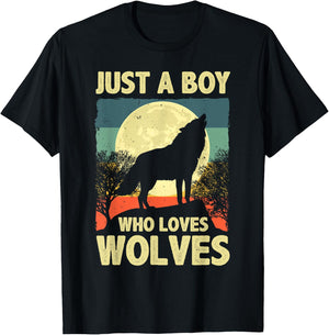 Cute Wolf Boys Wolf Lovers Howling Wolf Moon Wolves T-Shirt - T-Shirt | Black