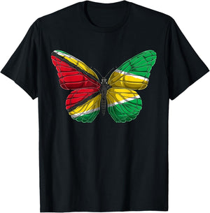 Guyana Butterfly Shirt Patriotic Guyanese Flag T-Shirt - T-Shirt | Black