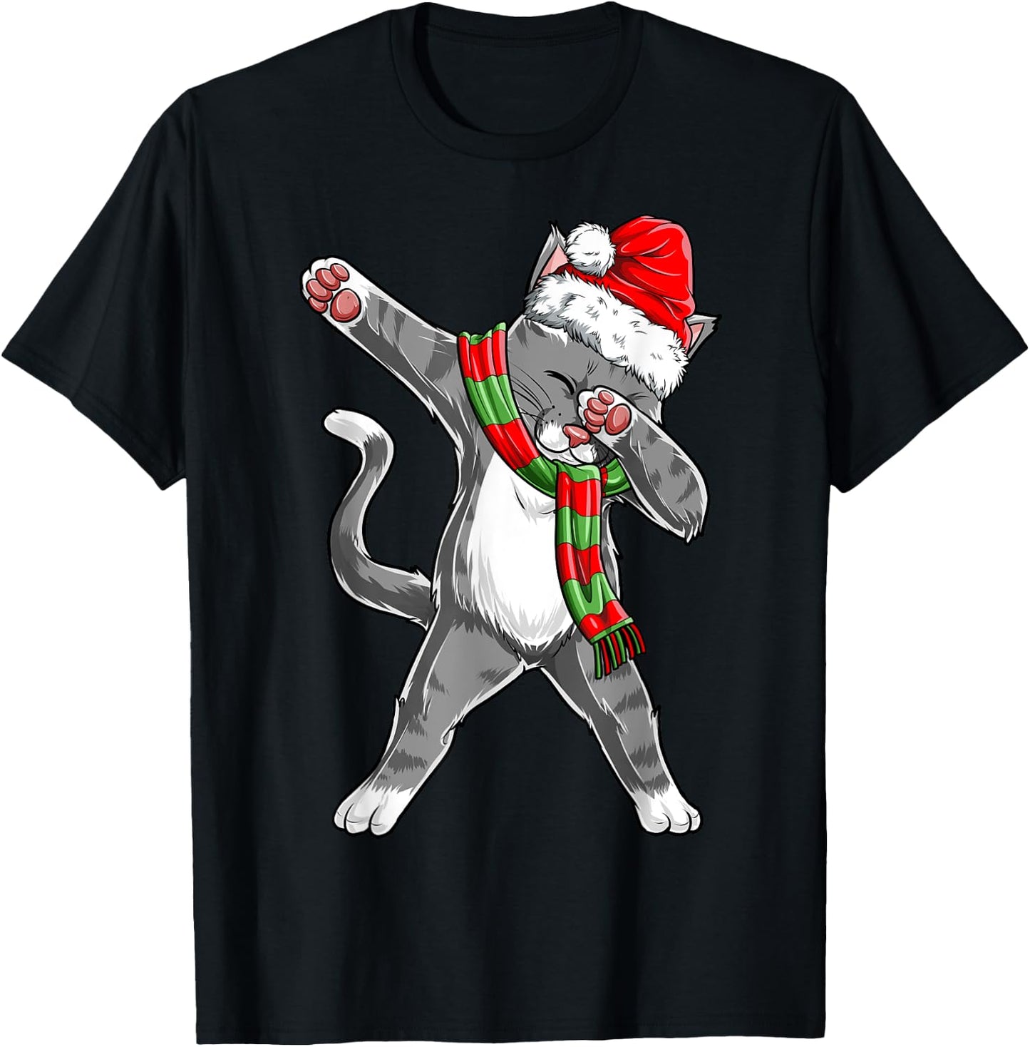 Dabbing Cat Santa Christmas Gift Kids Boys Girls Catmas Xmas T-Shirt - T-Shirt | Black