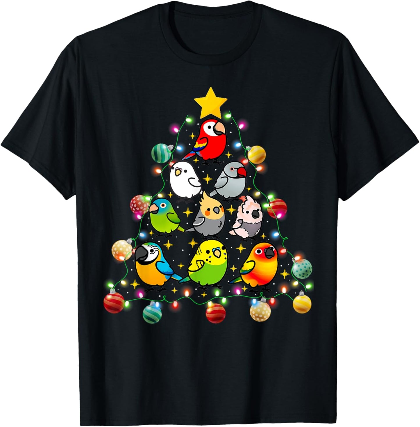 Parrot Christmas Light Ornament Tree Xmas Mom Dad Bird T-Shirt - T-Shirt | Black