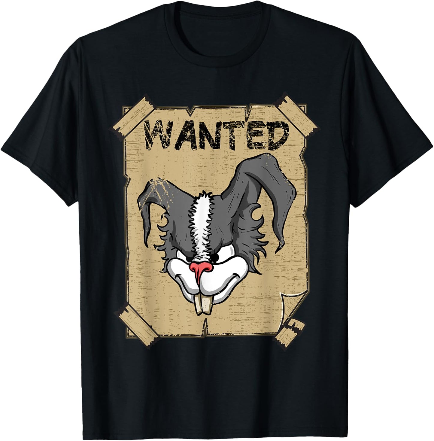 Funny Wanted Bad Rabbit Retro Wanted Poster Angry Bunny T-Shirt - T-Shirt | Black
