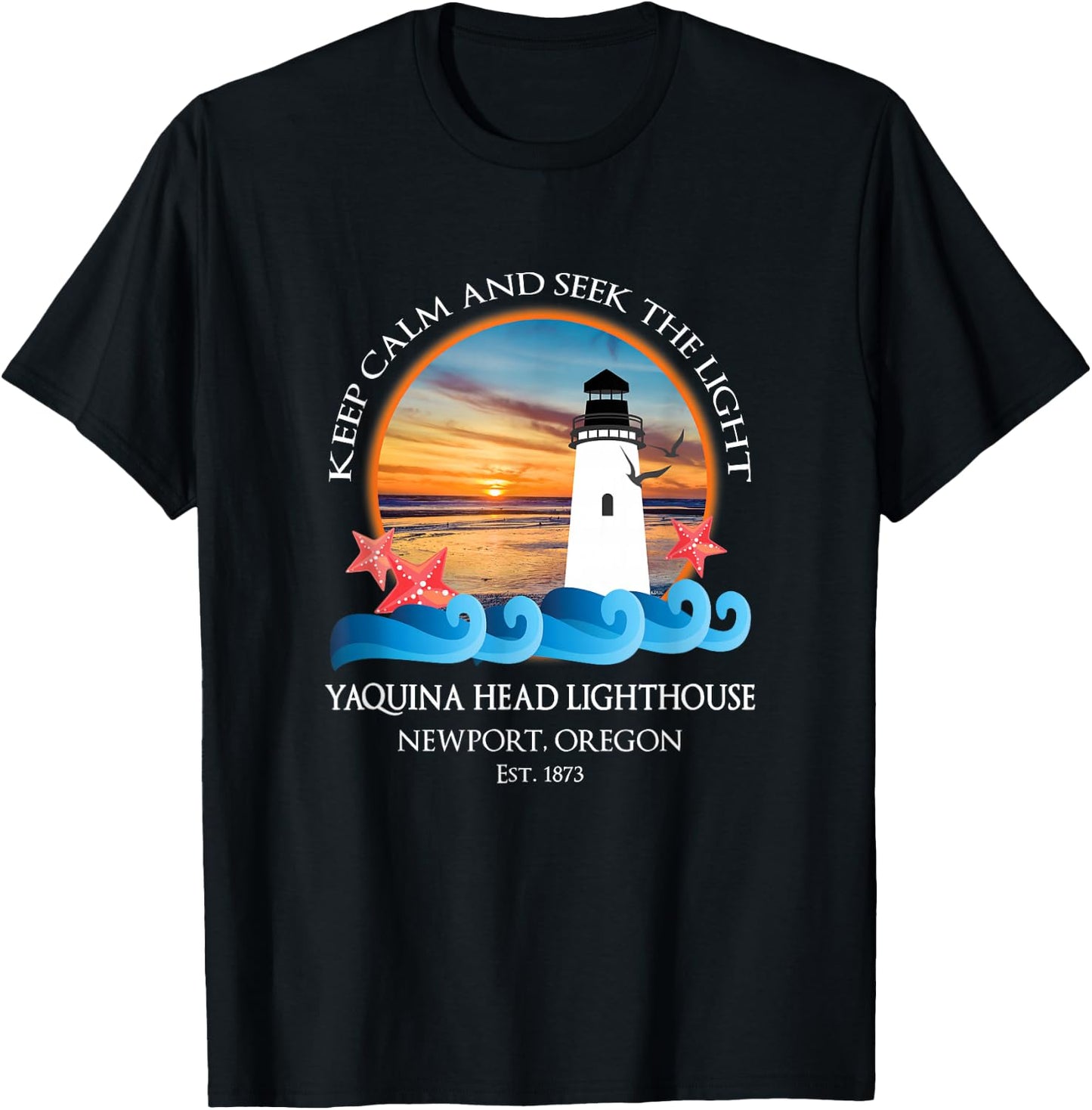 Yaquina Head Lighthouse Newport Oregon Beach Ocean Souvenir T-Shirt - T-Shirt | Black