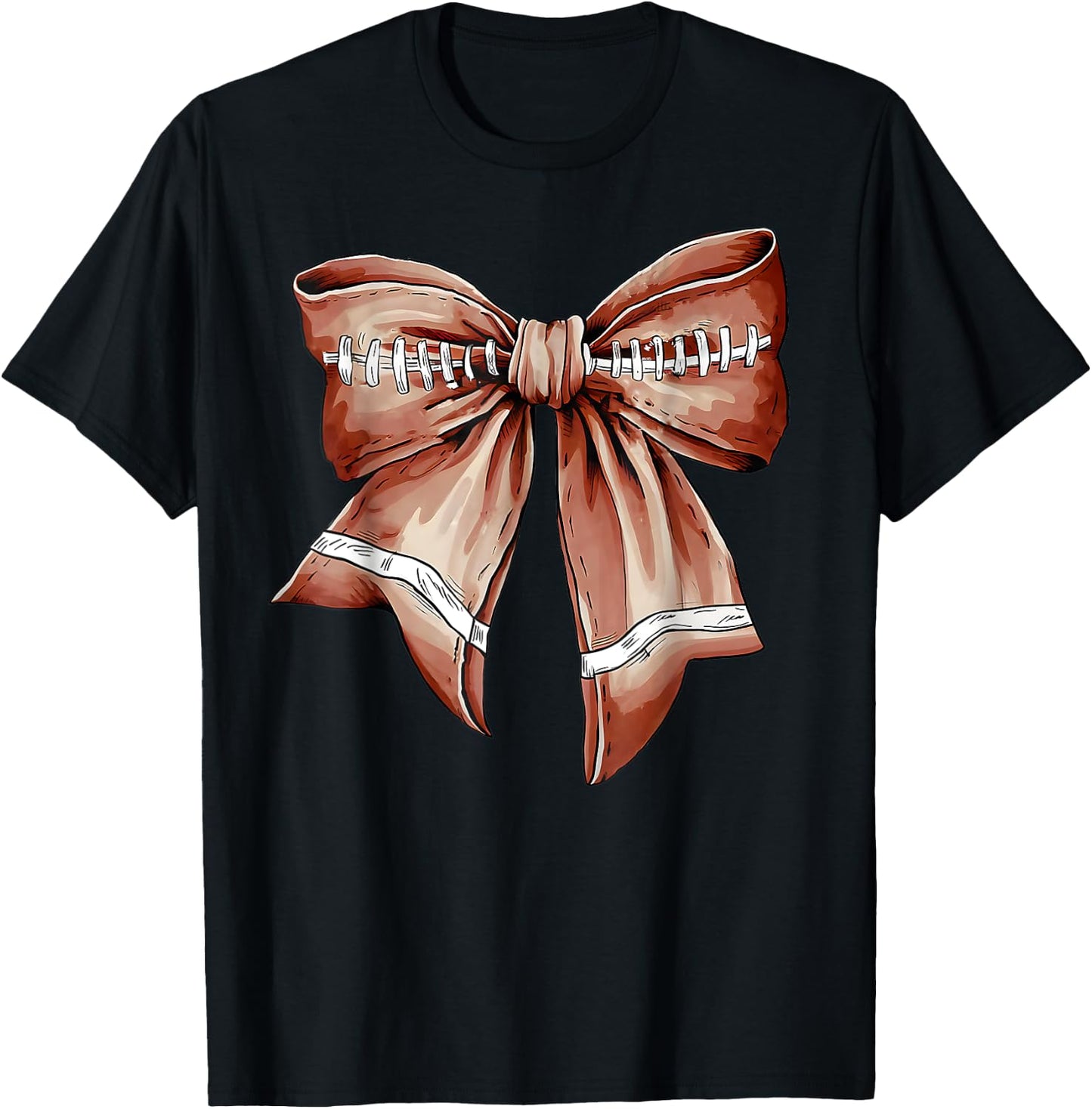 Coquette Bow Pumpkin American Football Thanksgiving Autumn T-Shirt - T-Shirt | Black