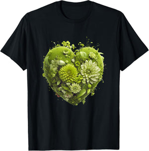 Cute Lime Green Heart Graphic Made of Flowers Girl T-Shirt - T-Shirt | Black