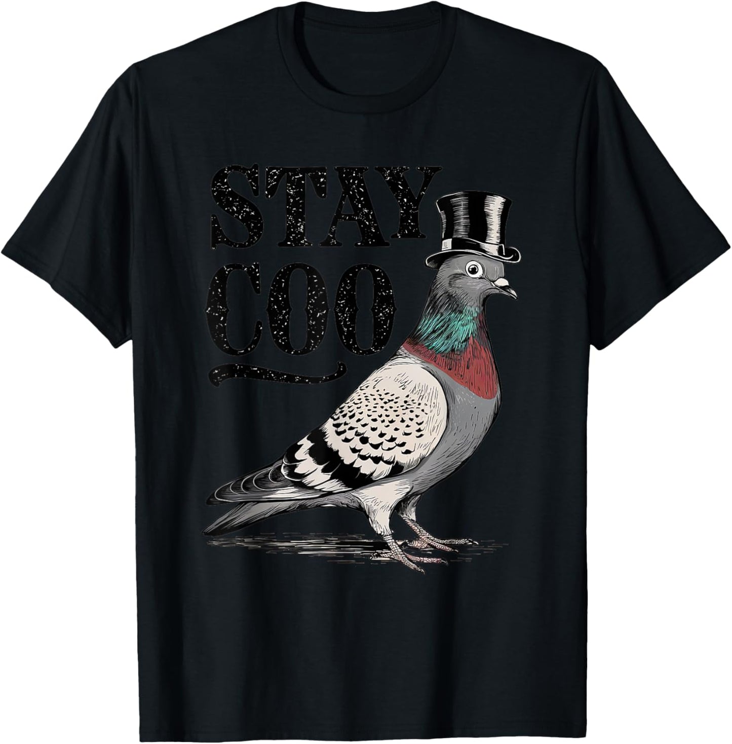 Stay Coo Funny Pigeon Top Hat Retro Design T-Shirt - T-Shirt | Black