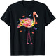 Pink Flamingo Watercolor Tropical Hawaiian Flowers Floral T-Shirt - T-Shirt | Black