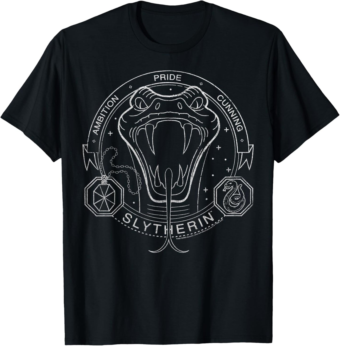 Harry Potter Slytherin Line Art Snake Symbol T-Shirt - T-Shirt | Black