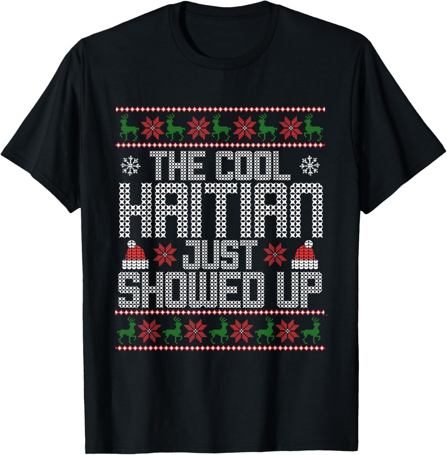 Wonderful Christmas Clothing Co Ugly Christmas Sweater Haitian Cool Funny Xmas T-Shirt - T-Shirt | Black