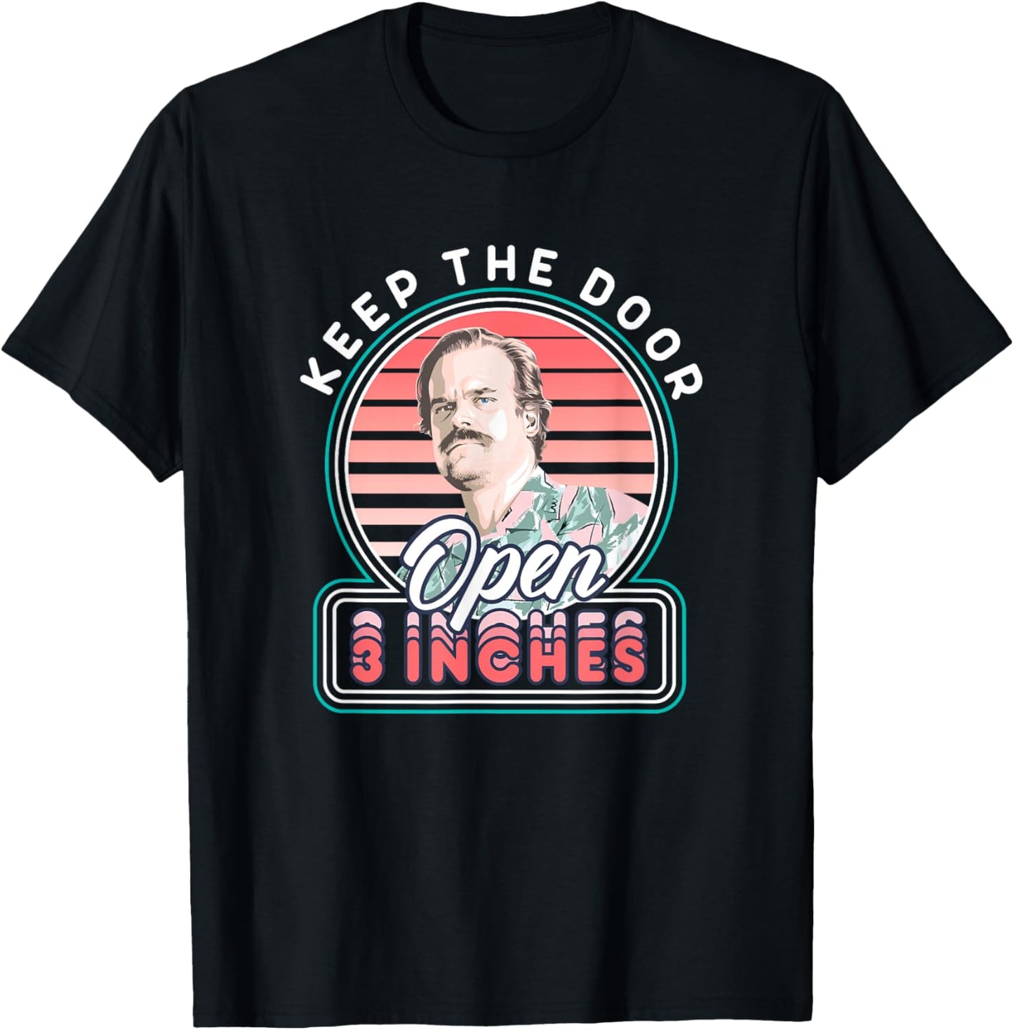 Stranger Things Chief Hopper Vintage Door 3 Inches Open T-Shirt - T-Shirt | Black