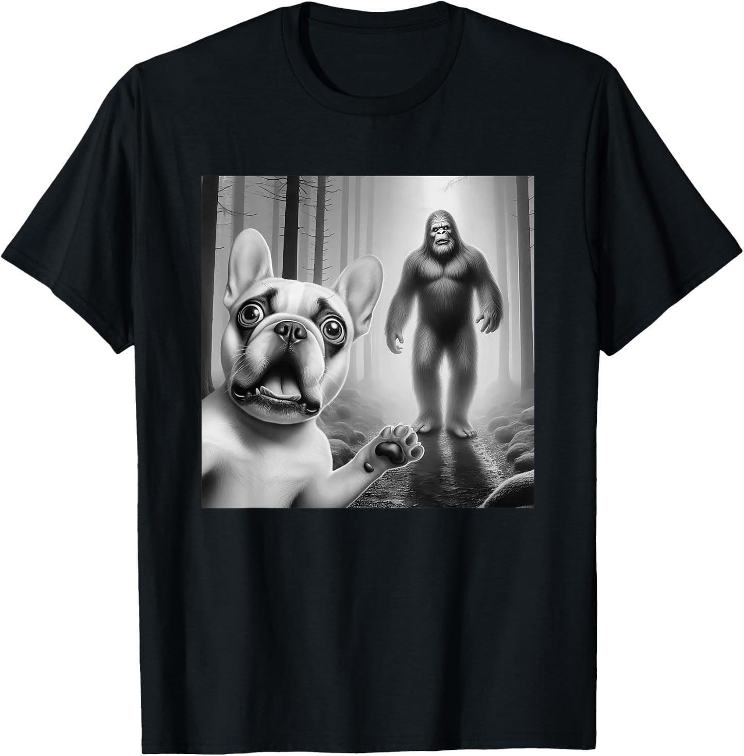 Funny French bulldog Selfie with bigfoot sasquatch Women Kids T-Shirt - T-Shirt | Black