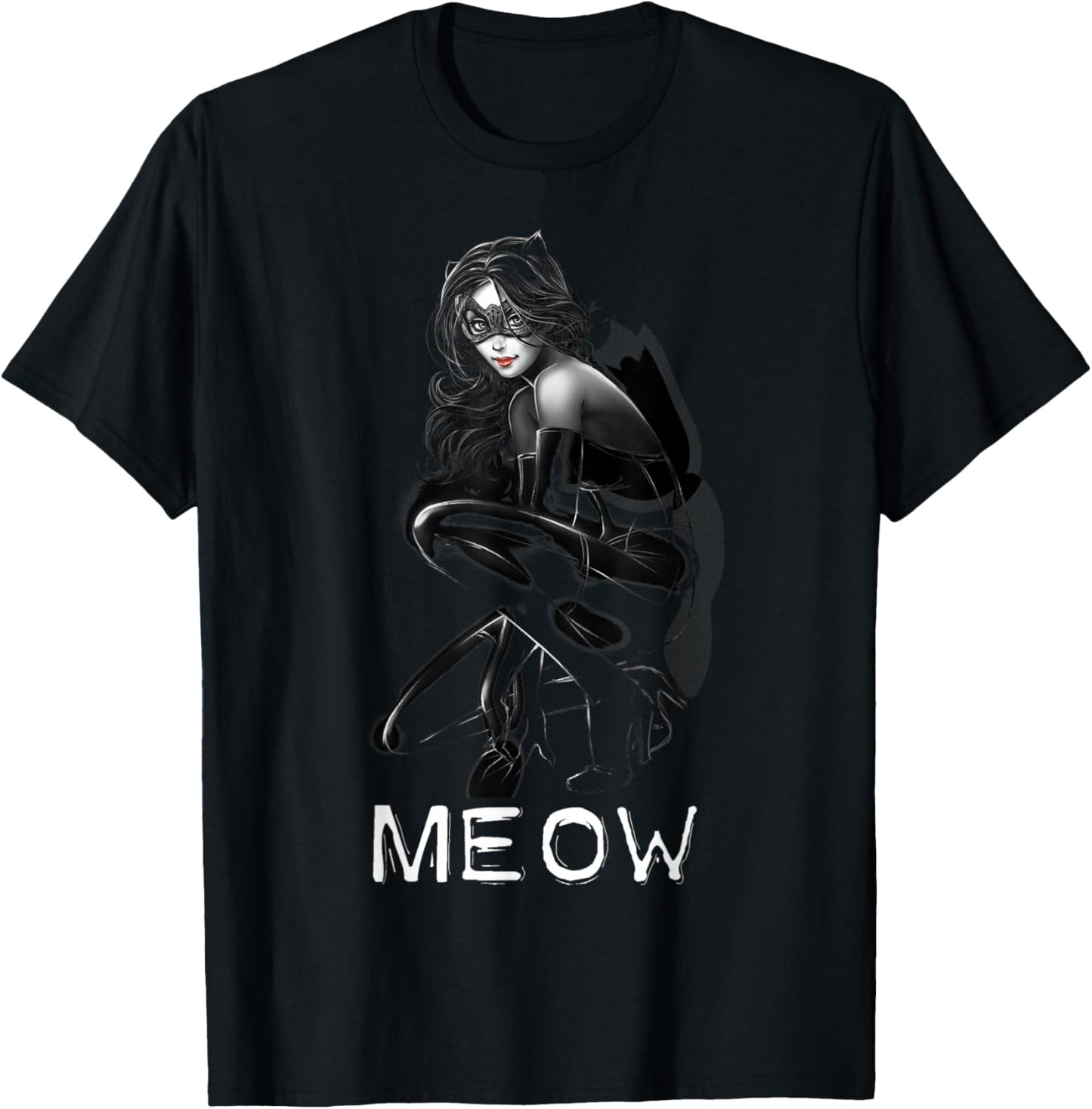 DC Catwoman Text Meow T-Shirt - T-Shirt | Black