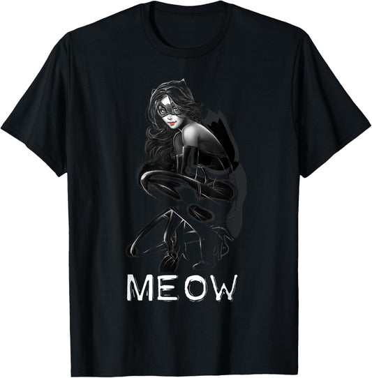 DC Catwoman Text Meow T-Shirt - T-Shirt | Black