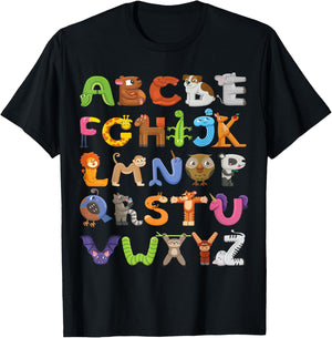 Fun Animal ABCs Learn Back to School Alphabet Shirt for Kids T-Shirt - T-Shirt | Black