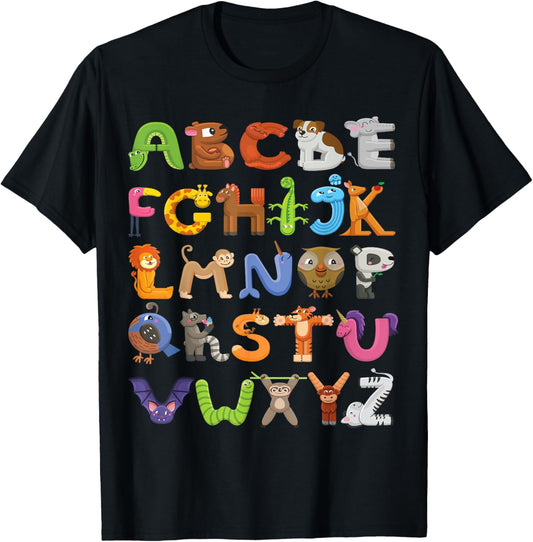 Fun Animal ABCs Learn Back to School Alphabet Shirt for Kids T-Shirt - T-Shirt | Black