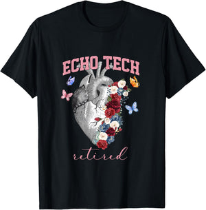 Anatomical Heart Floral Echo Tech Retired Cardiac Sonography T-Shirt - T-Shirt | Black