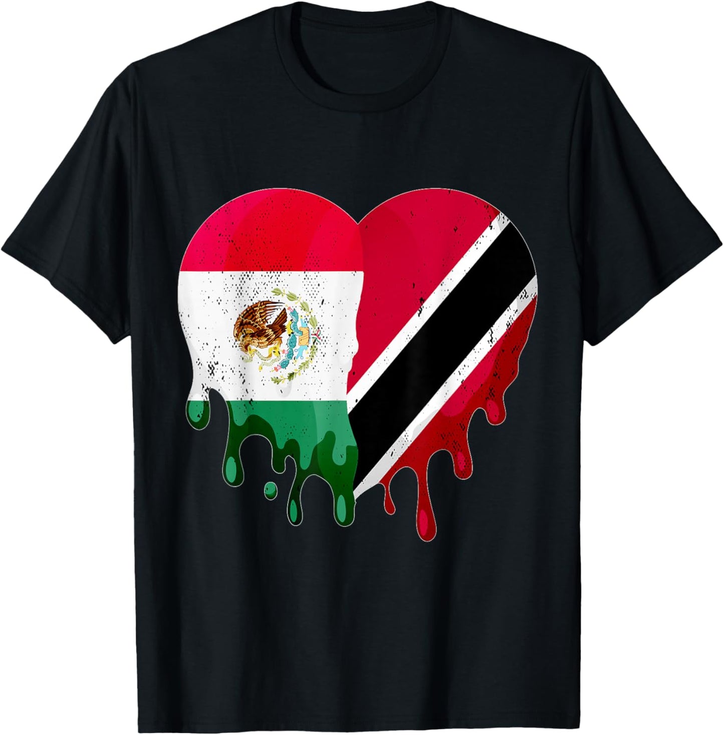 Mexico Trinidad & Tobago Flag Heart Grown Patriot Country T-Shirt - T-Shirt | Black