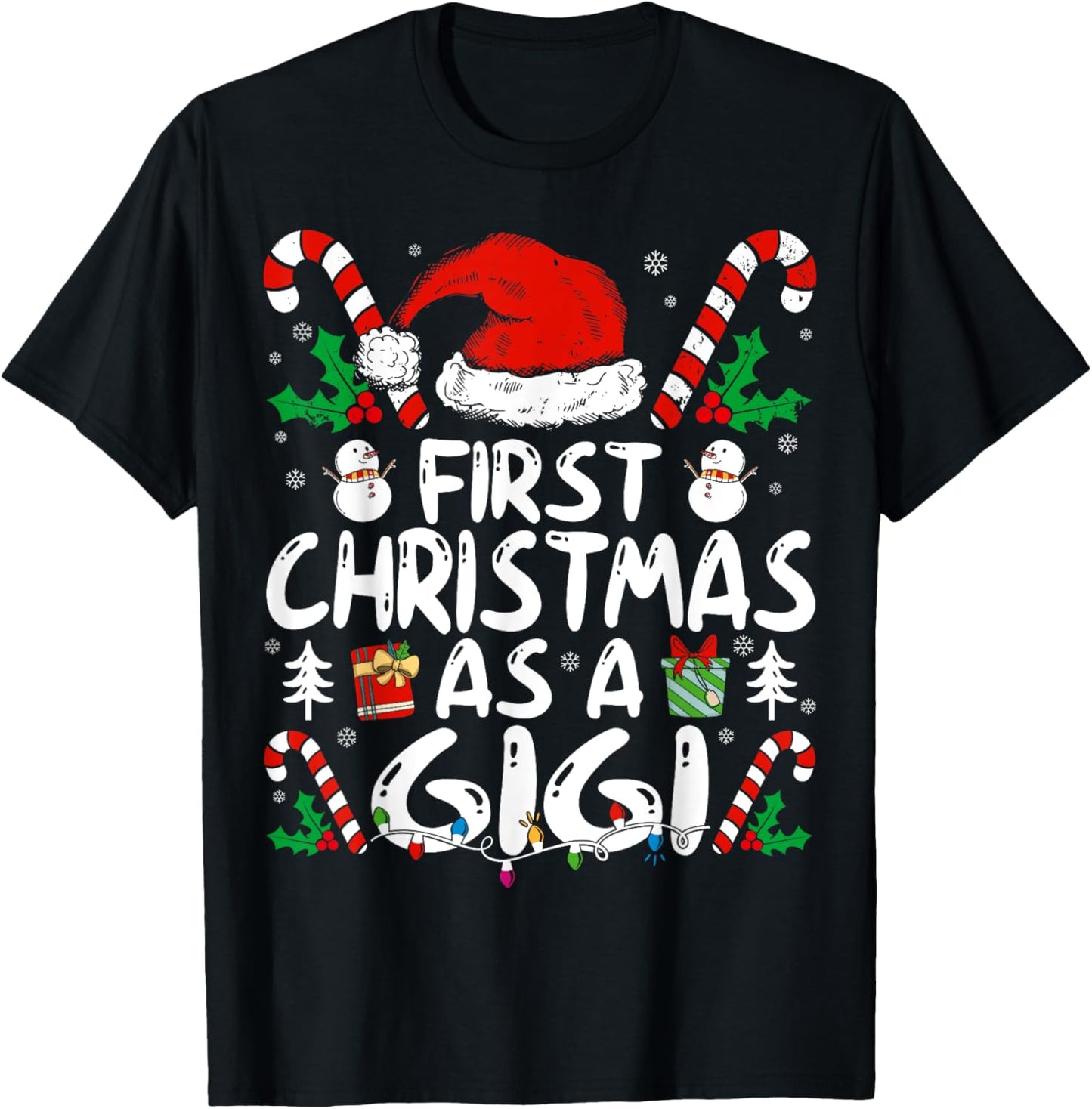 First Christmas As A Gigi Family Matching New Grandma 1st T-Shirt - T-Shirt | Black