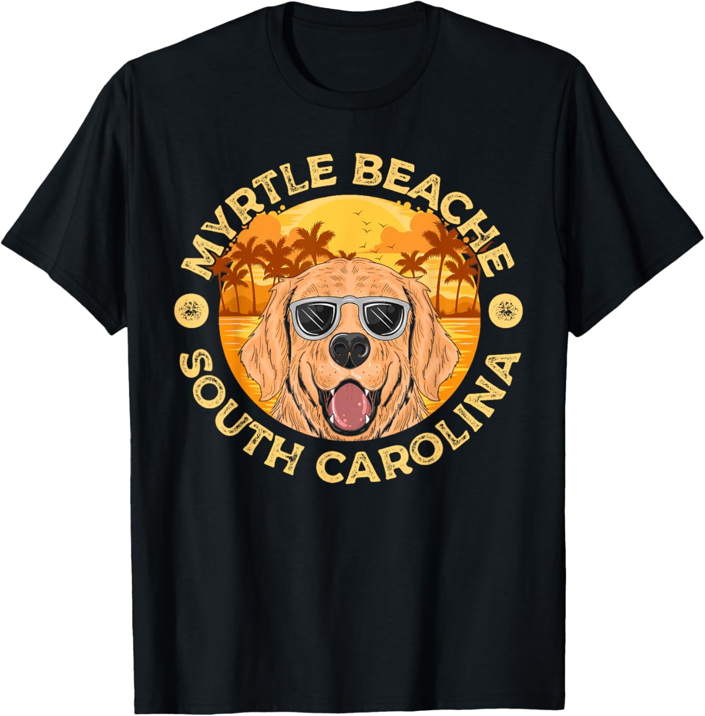 Golden Retriver Dog Vintage Myrtle Beach South Carolina Men Women Girls Kids T-Shirt - T-Shirt | Black