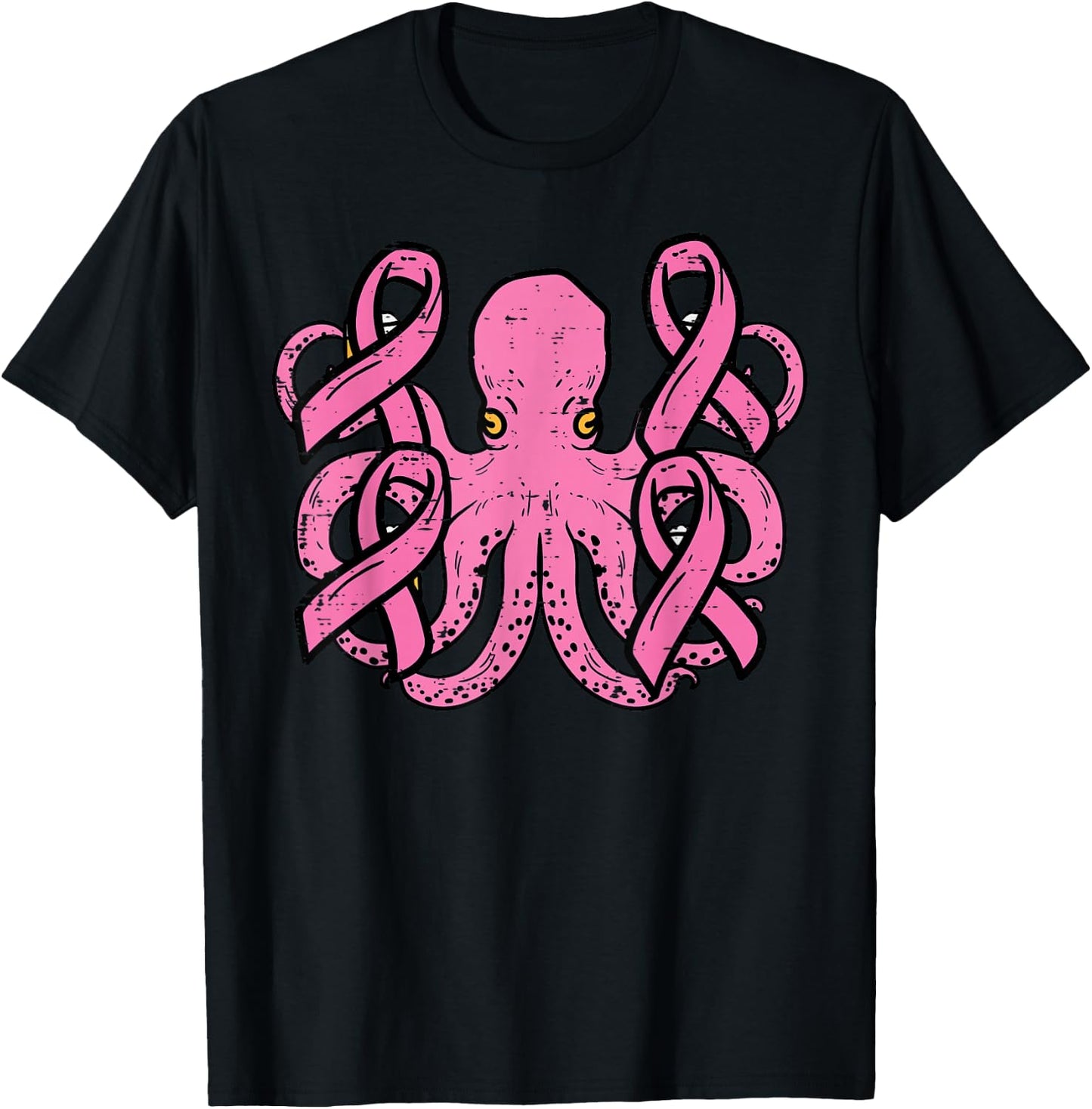 Pink Octopus Ribbon Cute Funny Breast Cancer Awareness Women T-Shirt - T-Shirt | Black