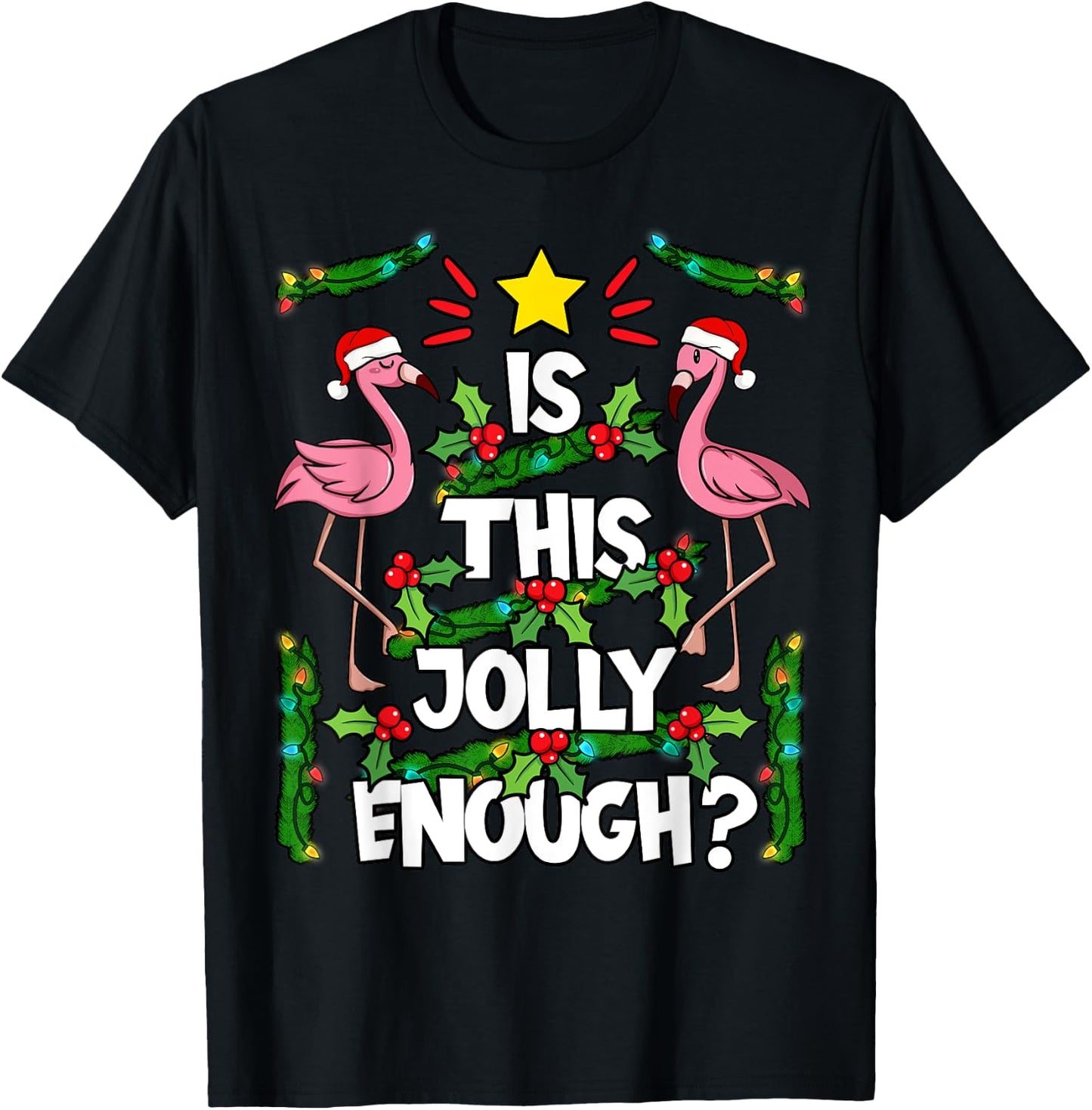 Christmas Tree Pink Flamingo Holiday Santa Hat Xmas T-Shirt - T-Shirt | Black