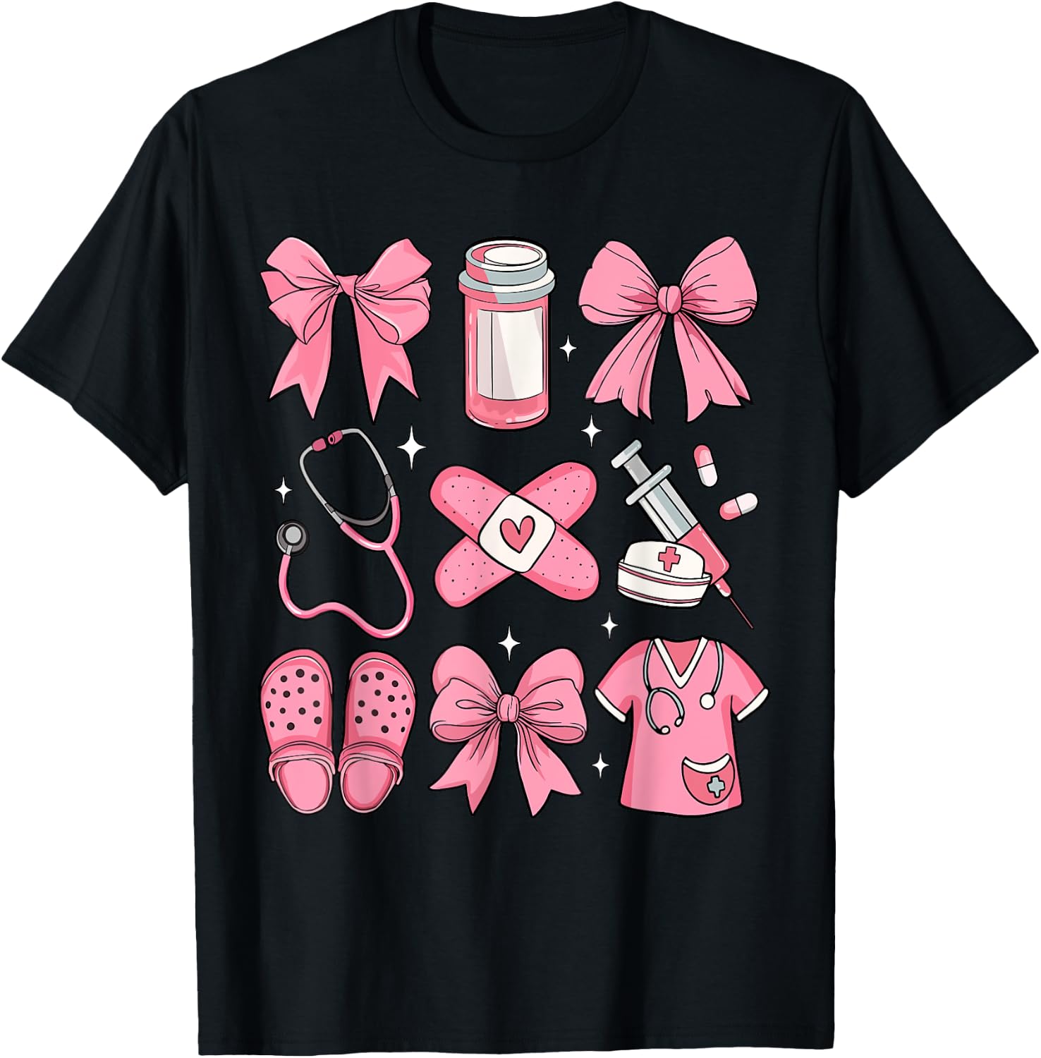 Nurse Valentines Day Coquette Bow Valentine Nurse RN PCT CNA T-Shirt - T-Shirt | Black