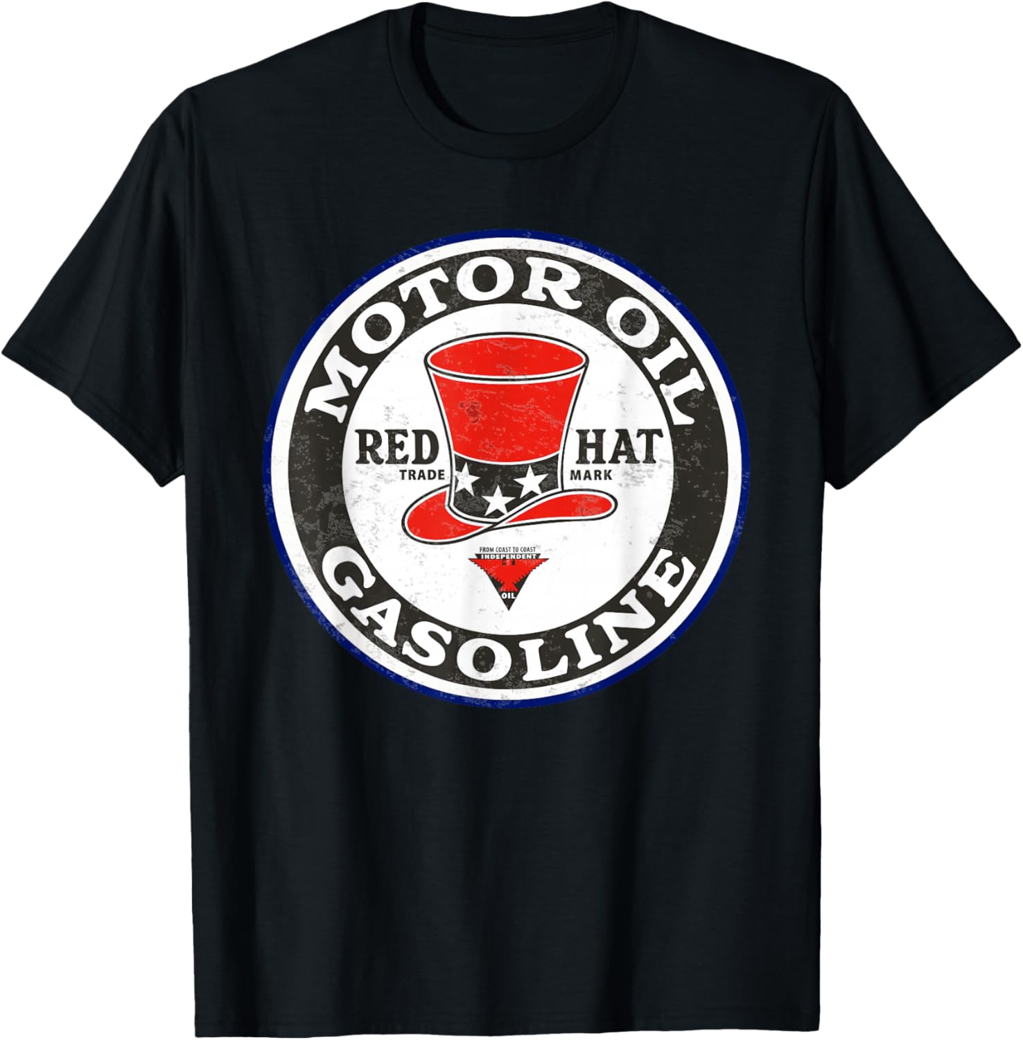 Retro Vintage Gas Station Red Hat Motor Oil Car Bikes Garage T-Shirt - T-Shirt | Black