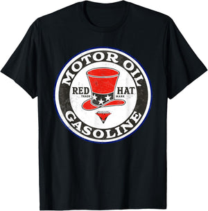Retro Vintage Gas Station Red Hat Motor Oil Car Bikes Garage T-Shirt - T-Shirt | Black