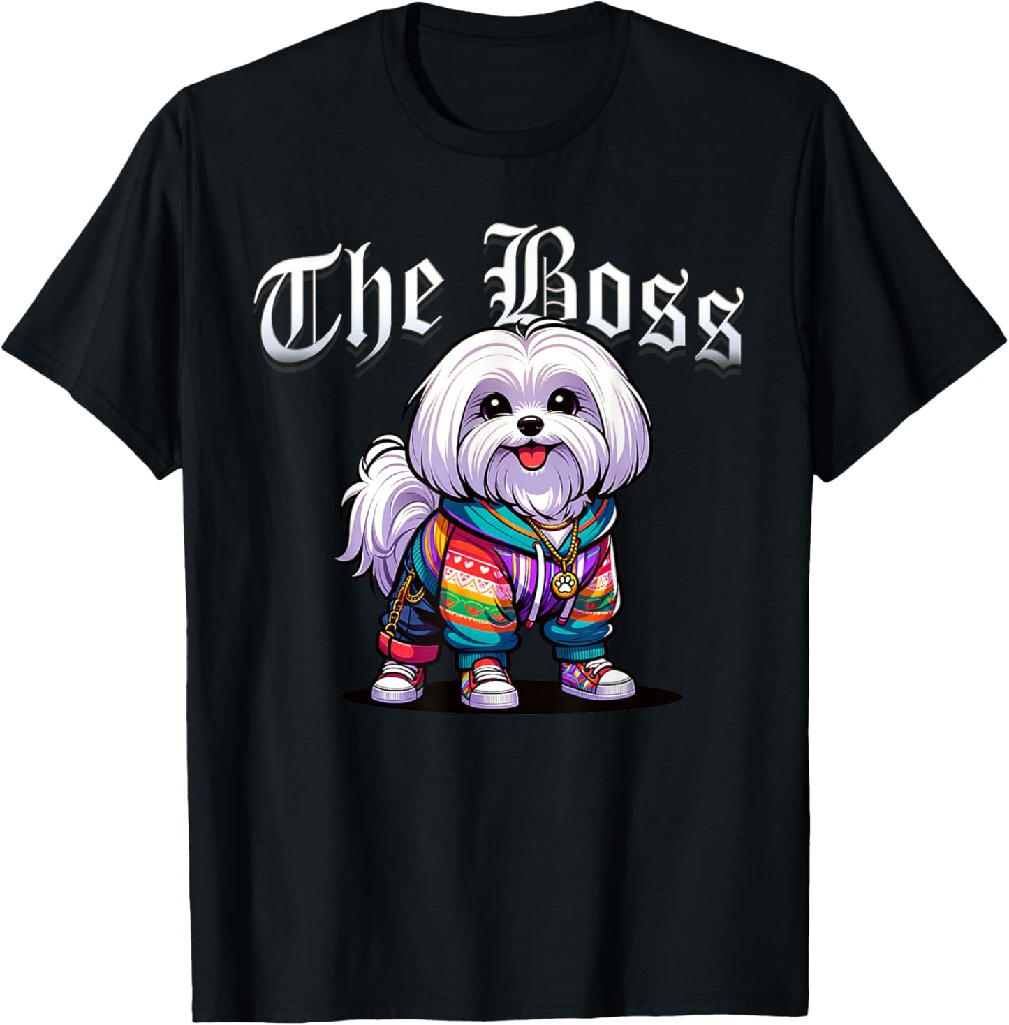 Maltese Dog The Boss Cool Jacket Outfit Dog Mom Dad Women Kids T-Shirt - T-Shirt | Black