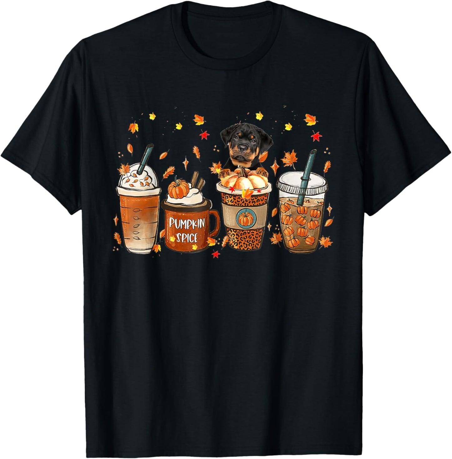 Rottweiler Fall Coffee Pumpkin Spice Latte Iced Autumn T-Shirt - T-Shirt | Black