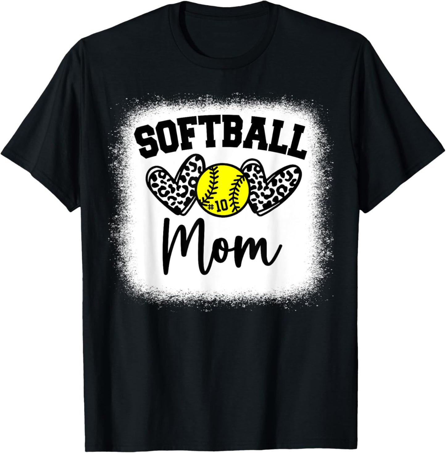 Custom Softball Mom Number 10 Heart for Mom T-Shirt - T-Shirt | Black