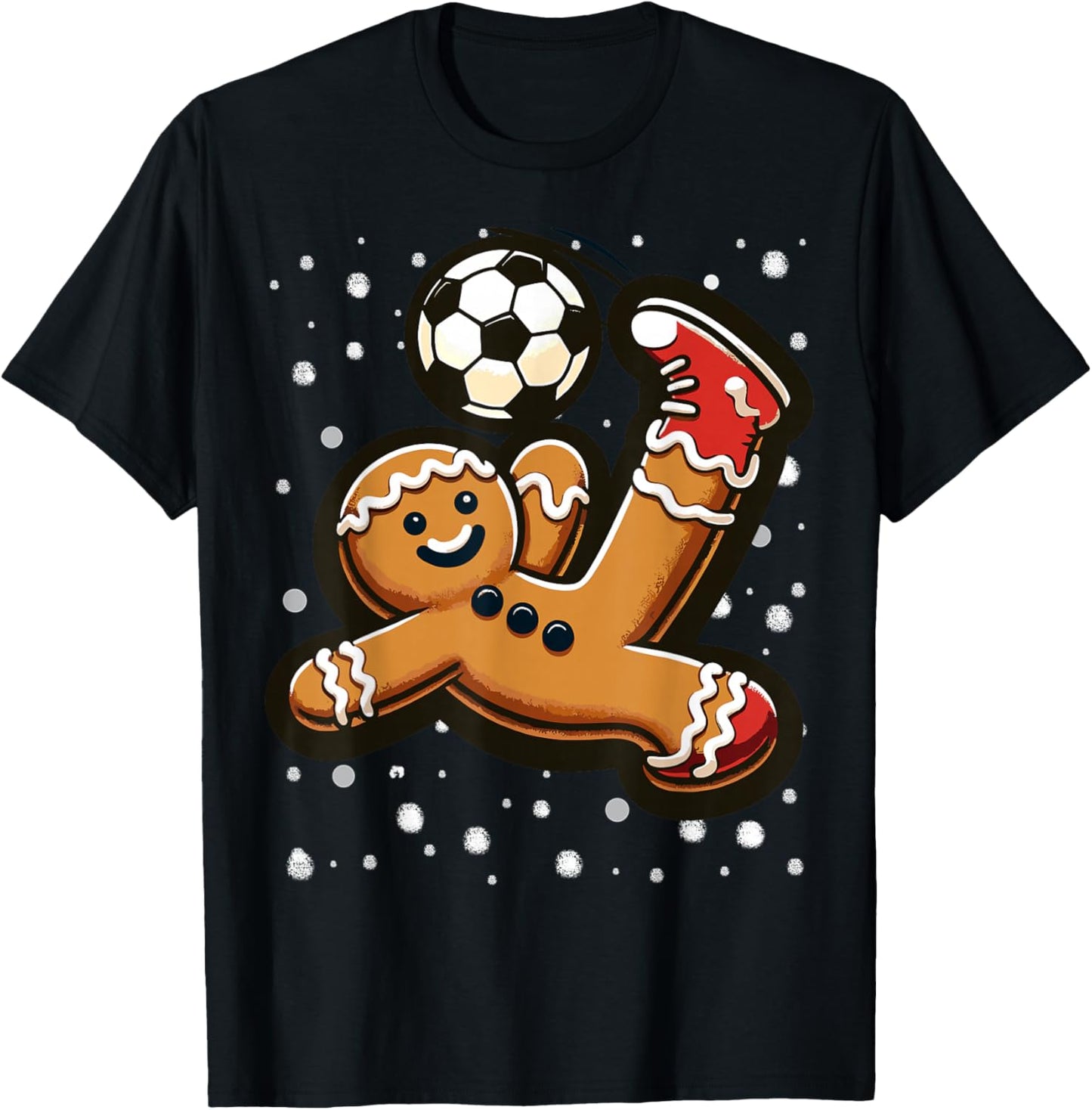 Gingerbread Plays Soccer Bicycle Kick, Cookie Christmas T-Shirt - T-Shirt | Black