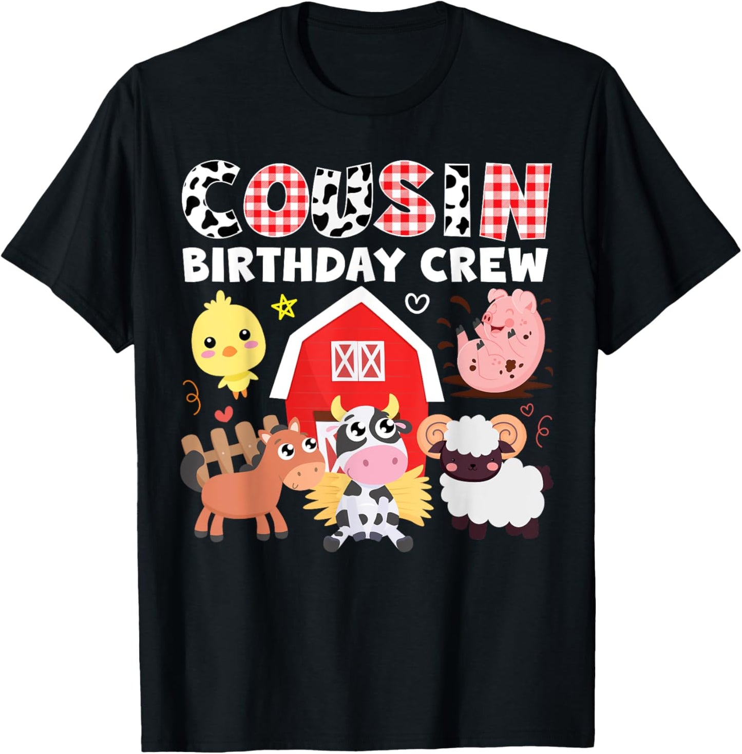 Cow Cousin Birthday Crew Farm Theme Animals Birthday Party T-Shirt - T-Shirt | Black