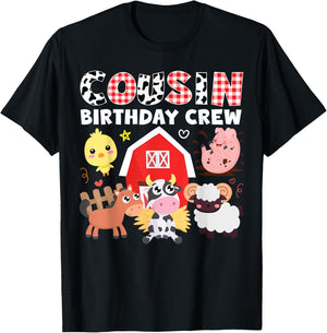 Cow Cousin Birthday Crew Farm Theme Animals Birthday Party T-Shirt - T-Shirt | Black