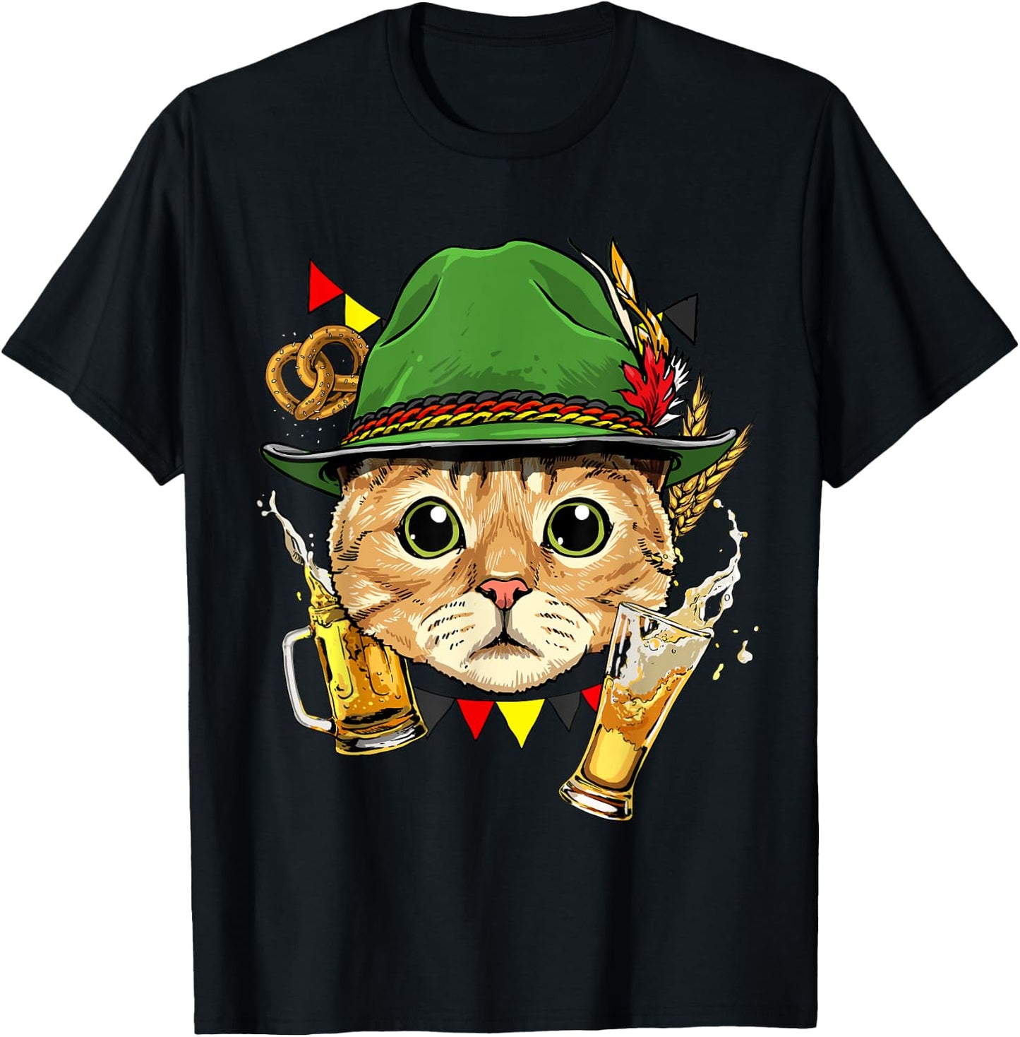 Oktoberfest German Cat Shirt Lederhosen Costume Beer Fest T-Shirt - T-Shirt | Black