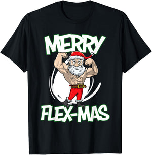 Santa Claus Flexing Merry Flex Mas Beard Funny Saying Design T-Shirt - T-Shirt | Black