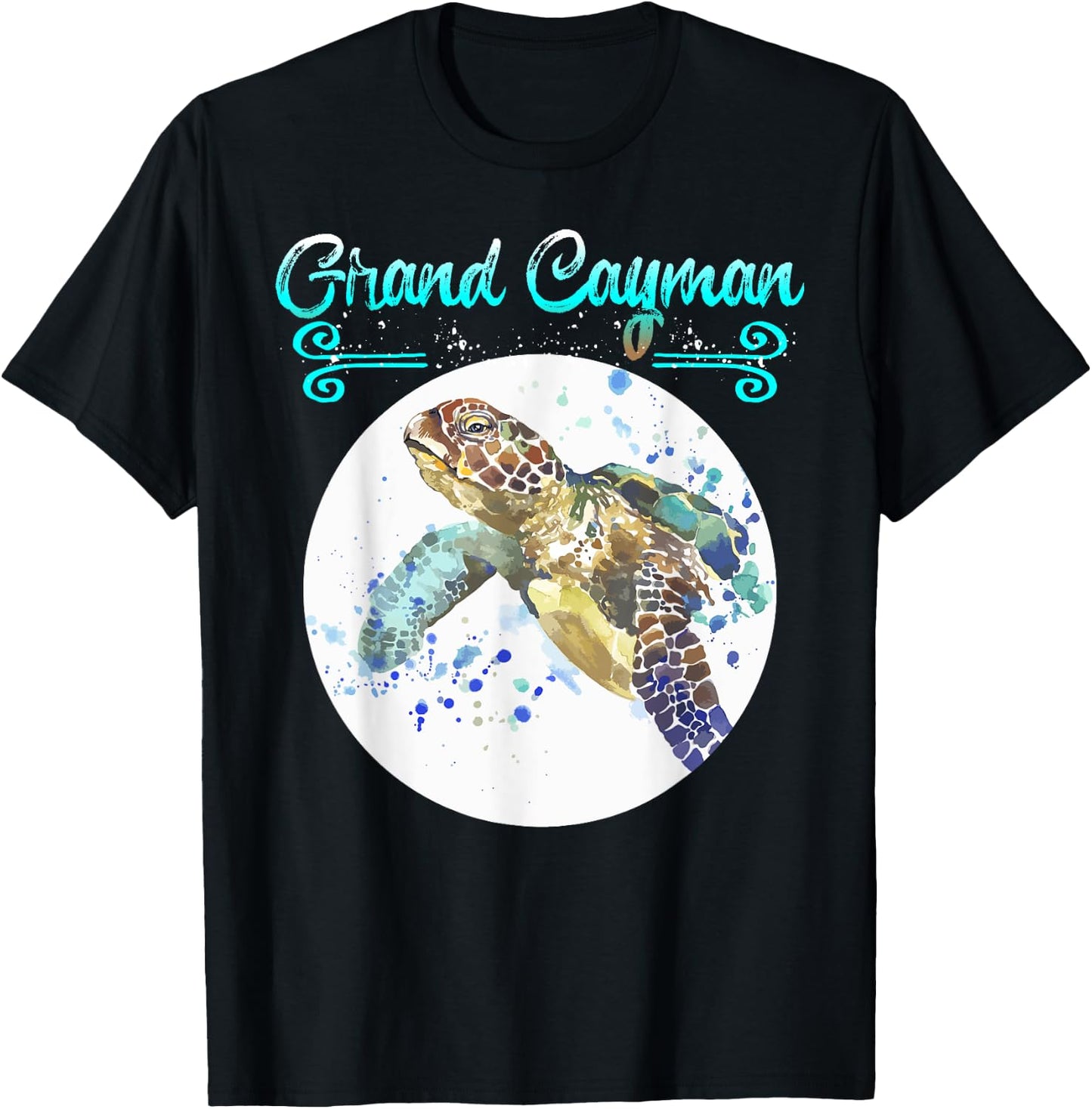 Grand Cayman Islands Turtle Tuna Stingray Blue Souvenir Gift T-Shirt - T-Shirt | Black