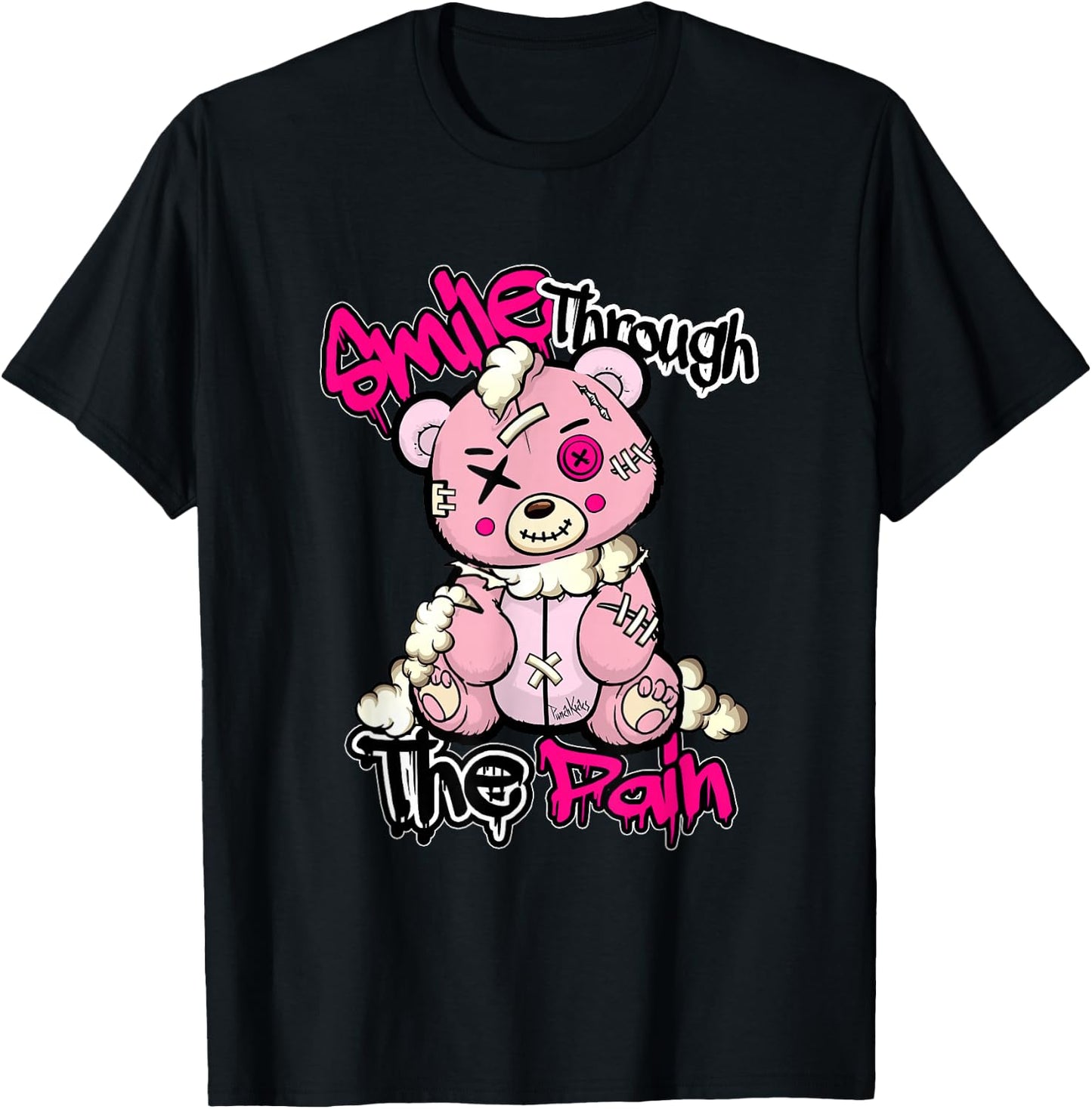 Funny Teddy Bear Smile Through The Pain T-Shirt - T-Shirt | Black