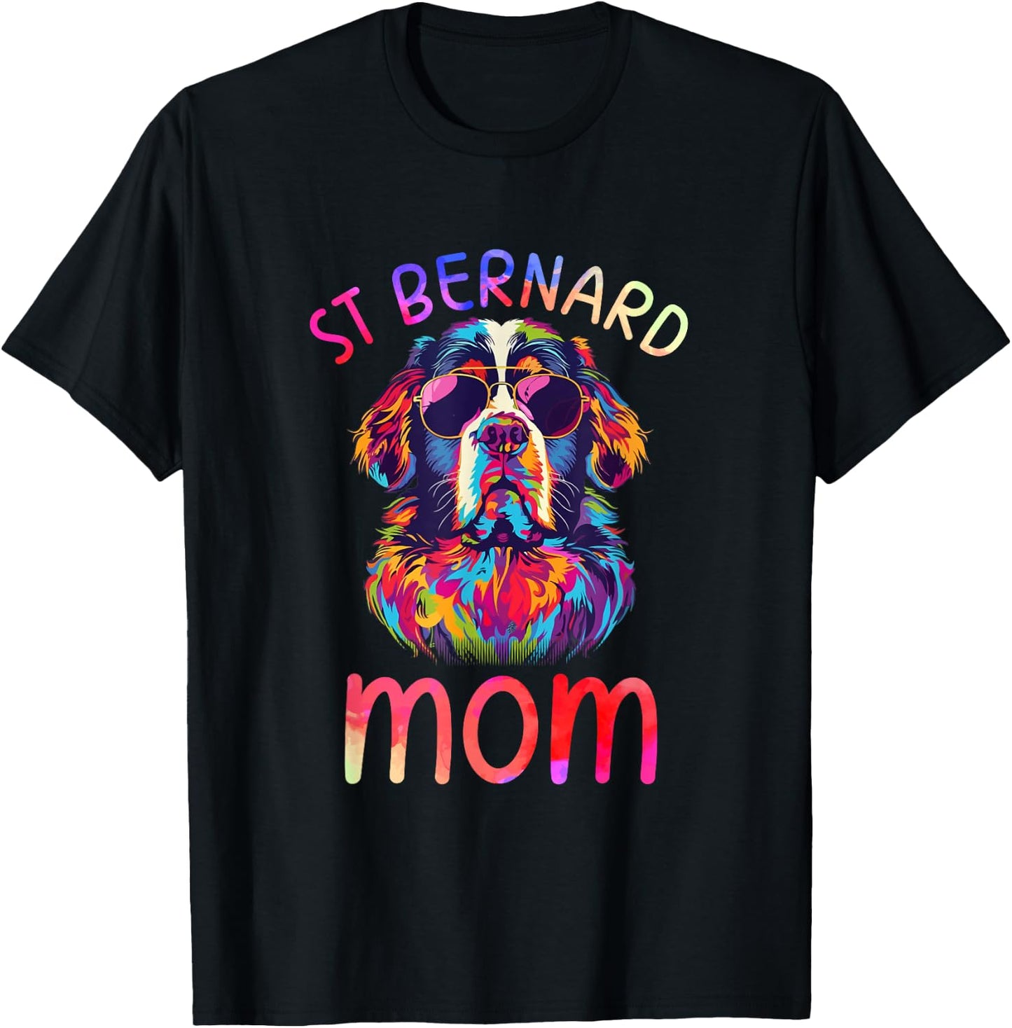 Saint Bernard Lovers Pop Art Sunglasses St Bernard Mom T-Shirt - T-Shirt | Black