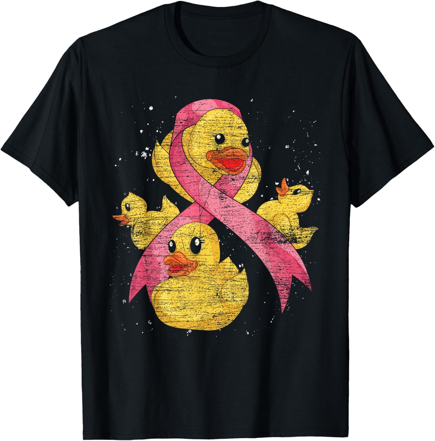 Cute Ducky Pink Ribbon Rubber Duck Breast Cancer Awareness T-Shirt - T-Shirt | Black