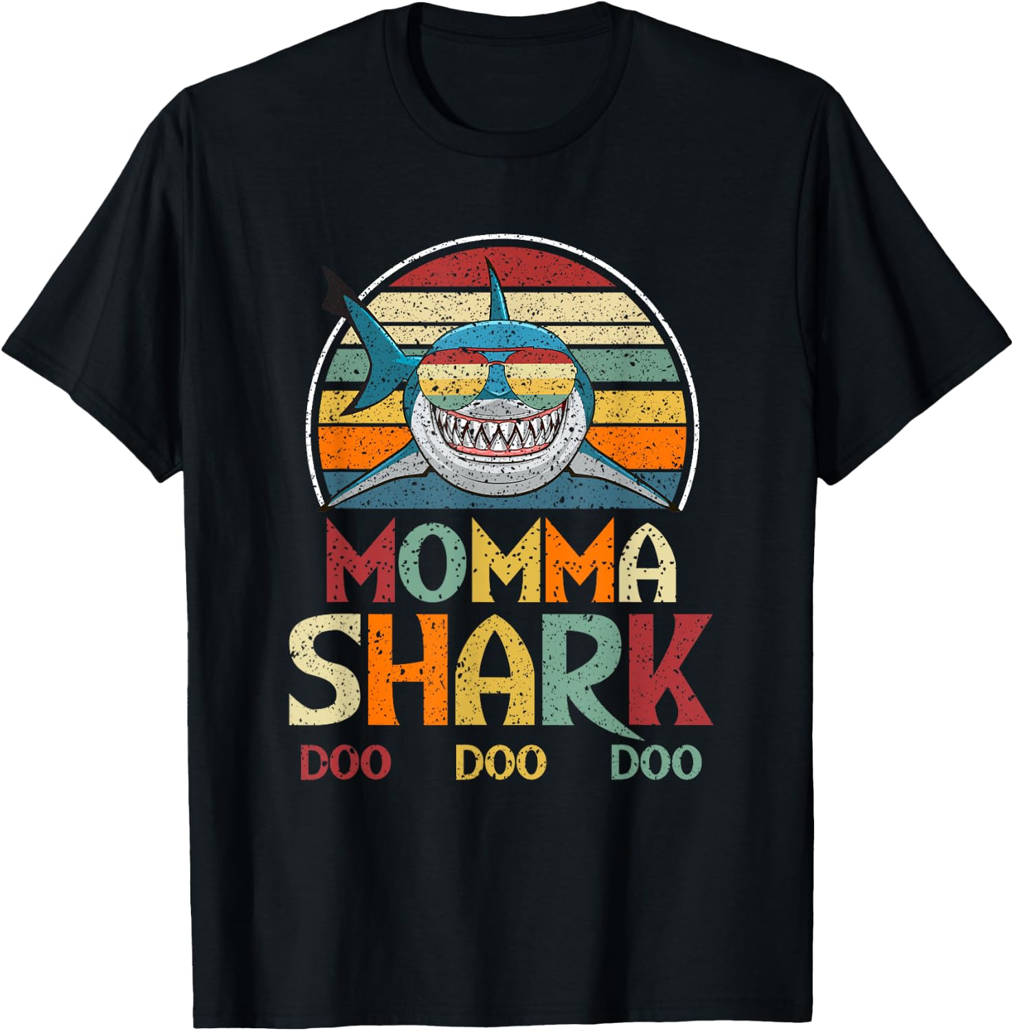 Retro Vintage Momma Shark Mom Gift T-Shirt - T-Shirt | Black