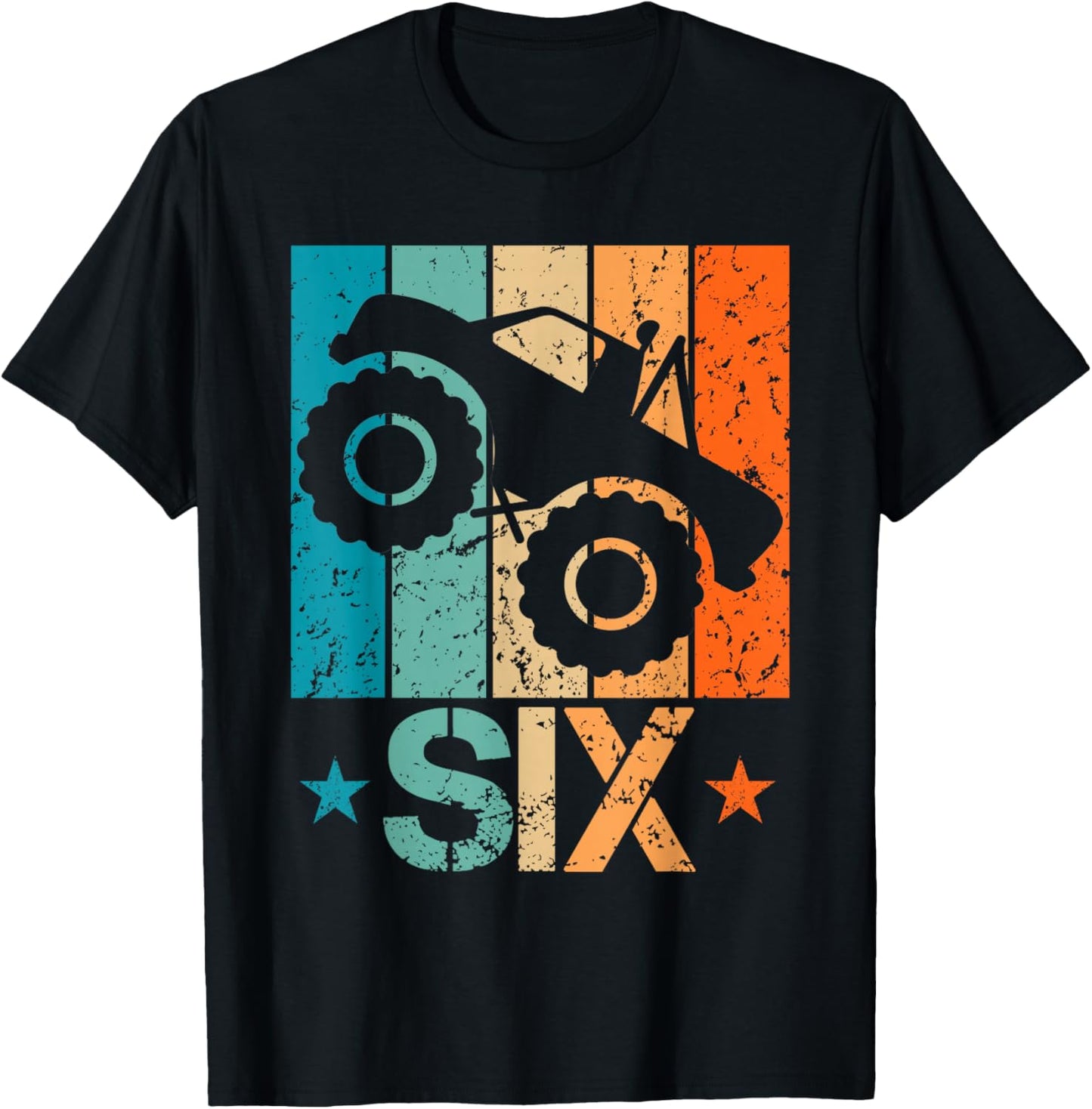 6th Monster Truck Birthday 6 Year Old 6yr Boys Birthday T-Shirt - T-Shirt | Black