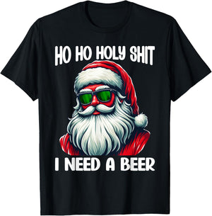 Ho Ho Holy Shit I Need A Beer Funny Santa Christmas Drinking T-Shirt - T-Shirt | Black